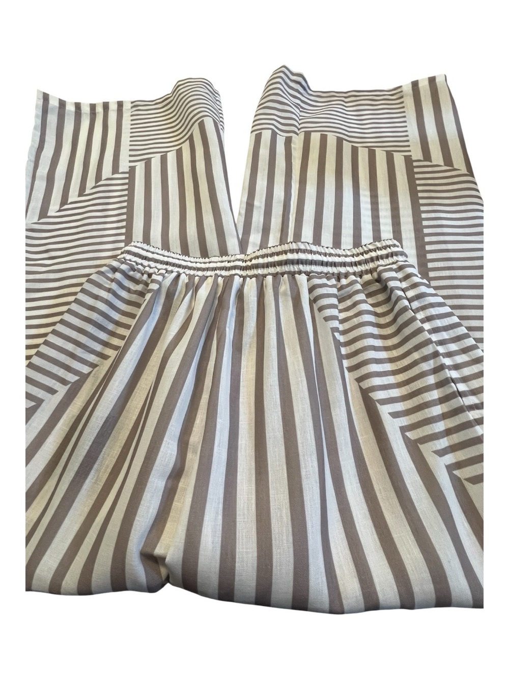 NWT Zaful Khaki White Striped Palazzo Pants Wide Leg Drawstring | Size 4 - Picture 6 of 14